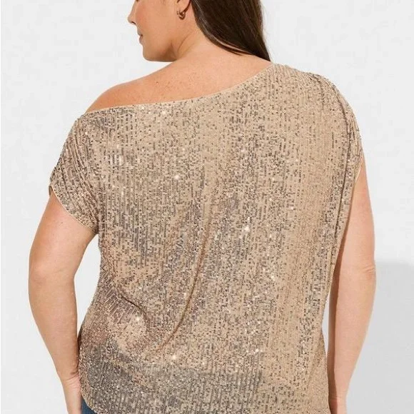Torrid Gold Chic Off the Shoulder Sequin Blouse NWT - Picture 4 of 6